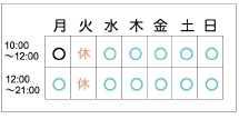 京都院の開院時間　午前１０時〜１２時　午後１２時〜２１時　※火曜休院